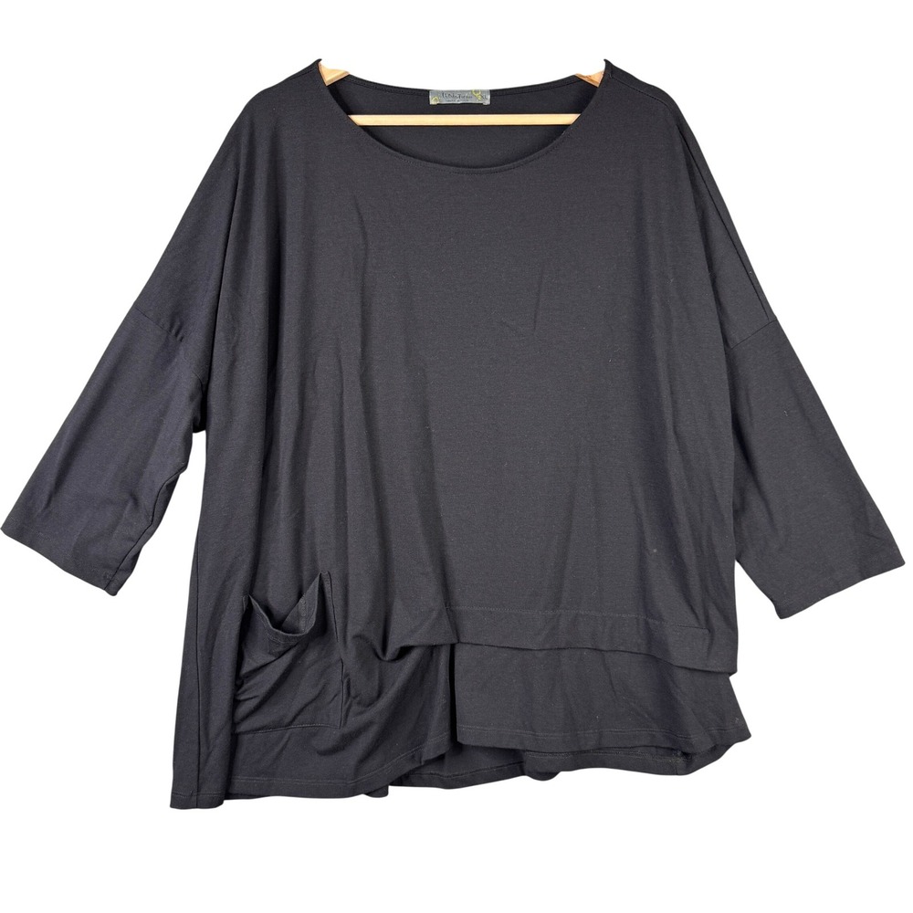 Chalet et ceci Black Asymmetrical Hem Pocket Tunic Top Size XL M22952 Lagenlook